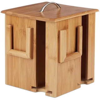 Relaxdays Teebox, drehbar aus Bambus, Hellbraun,Silber
