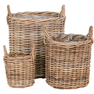 Korbset , Braun , Kunststoff , 3-teilig , Rattan , rund , 41x49x41 cm , Ordnen & Aufbewahren, Körbe, Dekokörbe