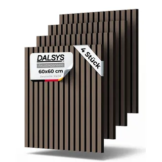 Dalsys 4x Akustikpaneele mit Lamellen 60 x 60cm Walnuss Holz | Wandpaneele für Schallschutz in Büro- & Wohnräumen, Akustik Paneele Wand, 3D Wandverkleidung innen, Holzpaneele