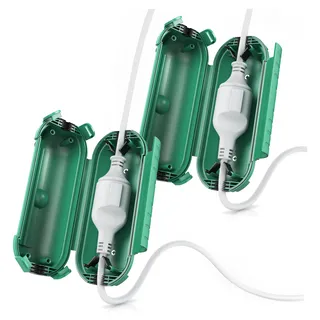 Brandson Kabelbox, Kabelmanagement Box, Kabel Schutzbox für Verlängerungskabel, 2er Set, 210mm x 85 mm, Outdoor, IP44 spritzwassergeschützt Safe Box, grün - Grün