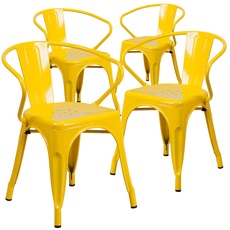 Flash Furniture 4 Pk. Yellow Metal Indoor-Outdoor Chair with Arms - 4-CH-31270-YL-GG