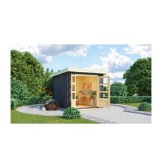 Karibu Holz-Gartenhaus Ängelholm Anthrazit Pultdach Lasiert 220 cm x 220 cm