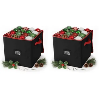 Relaxdays Weihnachtskugel Aufbewahrungsbox, 64 Kugeln, HxBxT: 33 x 33 x 33 cm, Polyester, Pappe, Kugelkiste, schwarz/rot (Packung mit 2)