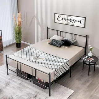 Costway Metallbett Bettrahmen für 200 x 140 cm Matratze, Doppelbettgestell, Bettgestell mit Lattenrost, Stauraum unter dem Bett, Gästebett Plattformbett Metall (200 x 140 cm) - Schwarz
