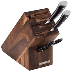Bild von Messerblock Akazie Kernholz mit Schlitzen für 5x Messer, Wetzstahl und Schere, Größe 22 x 9,5 x 20 cm (ohne Messer)