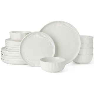 Richmount Starlight Geschirrset, 18-teiliges Teller Set, Geschirrset 6 Personen, Geripptes Strukturiertes Geschirr, Mikrowellen & Spülmaschinenfest, Anti-Kratzer, Reaktive Glasur, Mattes Beigeweiß