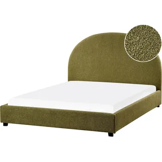 BELIANI Polsterbett Olivgrün Bouclé Stoff Gepolstert 140 x 200 cm Lattenrost Hohes Kopfteil Halbrund Klassisch Minimalistisch Schlafzimmer - Grün