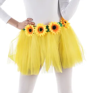 Chaks - Tüllrock Damen Gelb, Sonnenblumen Rock für Karneval, Festival und Motto Party, Hippie 70er Jahre Kostüm Zubehör