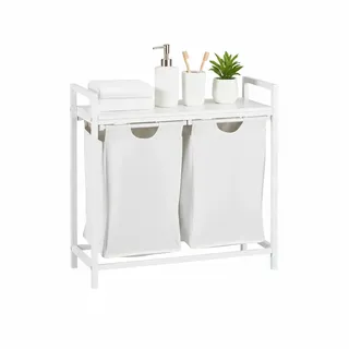 Relaxdays Wäschesammler mit 2 ausziehbaren Wäschekörben, mit Ablage, HBT: 72 x 73 x 33 cm, Wäschekorb 46 l Rechteckig MDF-Platten, Metall, Polyester Weiß