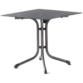 SIEGER Boulevard Platte. Klapptisch, Polytec-Dekorplatte und Stahlrohr-Gestell, Eisengrau/Schiefer anthrazit, 80 x 80cm, 5130-30 KT