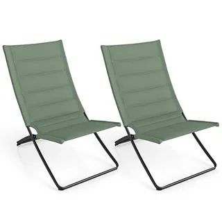 FANTASK 2er Set Campingstuhl klappbar, Sonnenliege mit gepolsterten Rückenlehnen, Liegestuhl bis 150 kg, Komfortabler Klappstuhl für Strand, Garten (Grün)