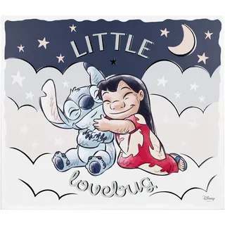 VALENTI & CO. - Disney Lilo und Stitch - Bedrucktes Holzbild 38 x 33 cm mit Details in Silber - Wanddekoration, Geschenkidee für Neugeborene oder Taufe für Kinderzimmer