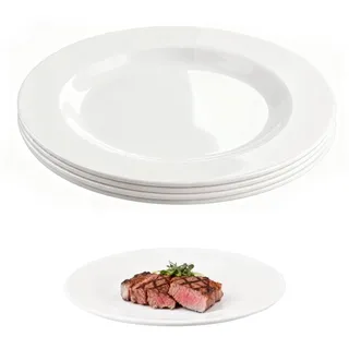 Doafoce Teller Set 4 Personen 25 cm Essteller Weiß Speiseteller aus Porzellan Melamin Kunststoff Stabile Geschirr Teller Flach Frühstückteller, Spülmaschinenfest