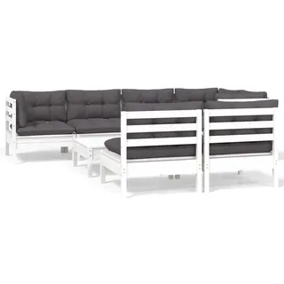 vidaXL 8-tlg. Garten-Lounge-Set mit Kissen Weiß Kiefer Massivholz - Weiß
