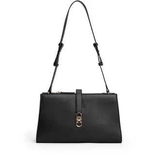 Schultertasche TOMMY HILFIGER "TH LIBRE SHOULDER BAG", Damen, Gr. B/H/T: 29cm x 16,5cm x 10,5cm, schwarz, Lederimitat, Taschen Schultertasche, Damen Handtasche, Tragetasche, Umhängetasche in elgantem Look