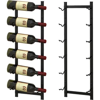 FANTASK Metall Weinregal Wand schwarz, Industrial Flaschenhalter für 6 Weinflaschen, Wandaufbewahrungsregal (6 Weinflaschen)