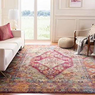 SAFAVIEH Boho Teppich für Wohnzimmer, Esszimmer, Schlafzimmer - Crystal Collection, Kurzer Flor, Hellblau und Fuchsia, 201 X 279 cm