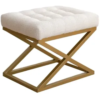 Atelier Del Sofa Stilvoller Pouf mit Metallgestell, cremefarbener Teddy-Stoff, 50 x 42 x 40 cm | Strapazierfähiges und bequemes Sitzmöbel für Moderne Wohnräume