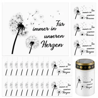 Nezyo 24 Stück Aufkleber für Grabkerzen Sticker Trauer für Immer in Unseren Herzen Tattoo Grabkerzen Trauer Kerzentattoo Trauerkerzen Folie Kerzenaufkleber Dekorieren Erinnerung