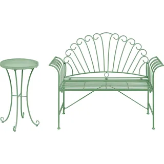 BELIANI 2-Sitzer Gartenbank mit Beistelltisch Grün Eisen Französisch Romantisch Verschnörkelt Vintage Stil Outdoor Balkon Terrasse Garten Sitzgruppe - Grün