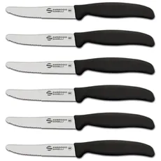 Sanelli Ambrogio Supra Tafelmesser-Set, 6 Messer mit halber Zahnklinge, 11 cm, Laser-Schärfe und ergonomischem Griff, Professionelle Messer Made in Italy