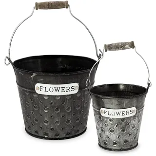 Blümelhuber 2er Set Zinkeimer Blumentopf in Antik Optik - Vintage Deko Boho Blumentopf Balkon Deko Fensterbrett Innen und Außen