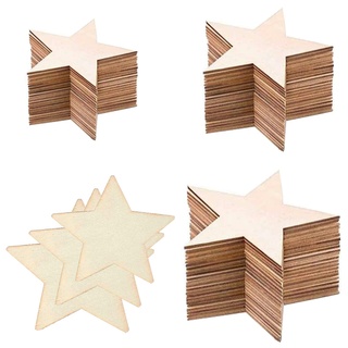 Holzsterne,Liuer 100PCS Natürliche Holz Stern Verzierungen Holzscheiben Baumscheiben Naturholzscheiben Holzsterne zum Basteln Dekorieren Stern Baumschmuck für Weihnachts Deko Tischdeko (5cm/8cm/10cm)