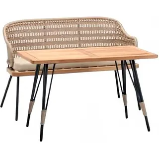 Hochwertig Garnitur Sofa 2 Sitzer Couchtisch Rattan Sofas Tisch Luxus Modern - Beige