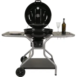 Grillwagen HWC-N16, Holzkohlegrill Kugelgrill Gartengrill mit Deckel drei Ablagen, Stahl Emaille 143x131x66cm schwarz - Schwarz