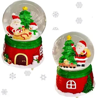 SHATCHI Weihnachts-Schneekugel mit Weihnachtsmann und Schneemann oder Weihnachtsmann und Teddybär im Zug, einzigartiges Design, Weihnachtsdekoration, Rot und Grün