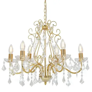 The Living Store Kronleuchter mit Kristallperlen Golden Rund 6×E14 - Gold