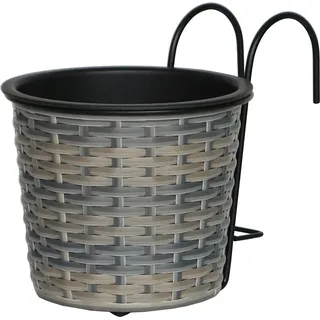 Balkontopf Polyrattan Anthrazit-Beige 19 cm x 19 cm x 22 cm