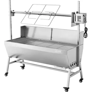 Rotisserie Grill, 38W BBQ Outdoor Pig & Lamb Spit Roaster, Charcoal Spit Roaster with 60 kg Capacity, Wheels & 4-Level Height, Stainless Steel Electric Rotisserie Grill Kit for Camping Outdoor