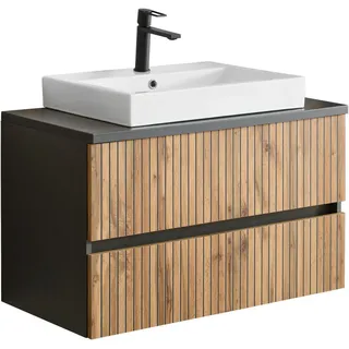 Xora Waschtischkombi , Graphitfarben, Schwarz, Eiche Wotan , Holzwerkstoff , Streifen , 2 Schubladen , 90 cm , Made in Germany , Zusatzausstattung erhältlich, hängend, Typenauswahl , Badezimmer, Waschbecken & Armaturen, Waschtische