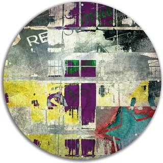 Wallario rundes Outdoor-Poster für Garten oder Balkon, Motiv Retro-Style lila-gelb, 60 cm Durchmesser - Gelb