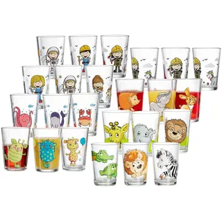 Kinderbecher RITZENHOFF & BREKER "Kindergläser Tiere & Berufe 205 ml 24er Set bunt", bunt, Glas, Trinkgefäße, Kinderbecher