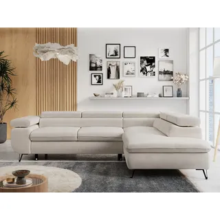 MKS Meble Ecksofa Sofa Beige, Wohnlandschaft L-Form mit Schlaffunktion und Bettkasten, Schlafsofa mit Bettkasten, Sofa mit Einstellbare Kopfstützen, Peter L... - Beige
