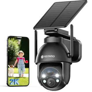 YESYAMO 2K Überwachungskamera Aussen Akku, 355°/90° Pan Tilt WLAN Kamera | Farbnachtsicht, solar Kamera Überwachung außen, PIR Bewegungsmelder, IP66, Cloud/SD Storage, 2-Wege-Audio, 2,4 GHz WLAN