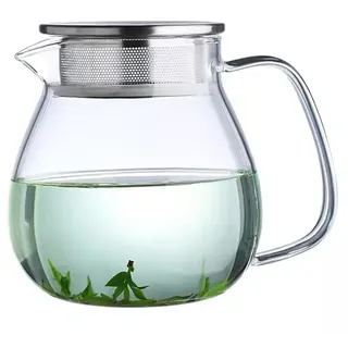 TAMUME Teekanne aus Glas mit Siebdeckel aus Edelstahl, 1000ml