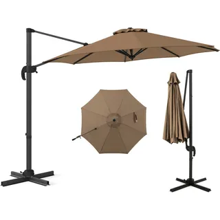 COSTWAY Sonnenschirm 300x300cm, Ampelschirm mit Kurbel, Gartenschirm neigbar, 360° drehbar, großer Terrassenschirm, runder Marktschirm Braun - Braun