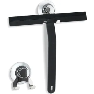 25CM Duschabzieher, Abzieher Dusche Schwarz mit Edelstahl-Saugnapfhaken, Fensterabzieher für Dusche, Bad, Spiegel, Fenster