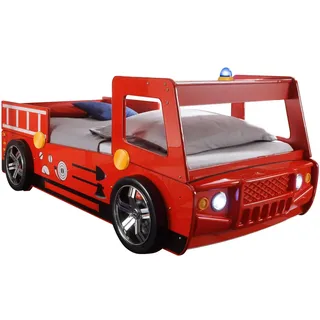 Begabino Kinderträume Kinderbett Autobett Feuerwehr 90 x 200 cm Holz lackiert rot