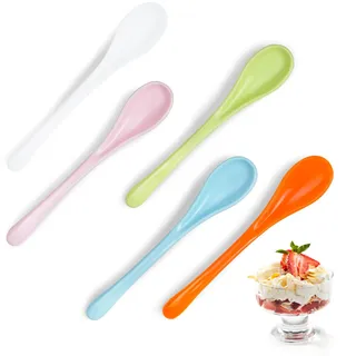 Mispudin 20 Stück Eislöffel Plastik 12,5 cm, Bunte Eierlöffel Kunststoff | 5 Farben, wiederverwendbar, Kleine Löffel, Dessertlöffel, Kaffeelöffel, Joghurtlöffel, Teelöffel und Marmeladenlöffel