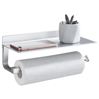 Gricol Küchenrollenhalter Wandhalterung für Papierrollen Küchenhandtuchhalter mit Geräumigen Gewebespenderrollen Ohne Bohren für Küche und Bad (Silber)
