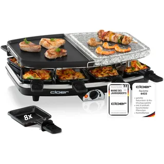 Cloer 6435 Raclettegrill mit Naturstein 1200 W 8 Personen Schwarz