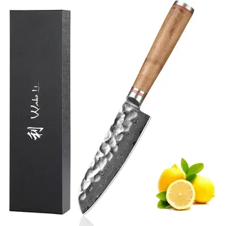 Wakoli Nussbaum Damast Kleines Santokumesser I 12 cm Klinge I Nussbaumholzgriff