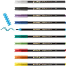 edding 1340 Glitzerstifte - mehrfarbig - 10 Pinselstifte mit intensivem Glitzereffekt - Pinselspitze 1-6 mm - ideal für Handlettering, Schreiben, Zeichnen und Ausmalen breiter Flächen