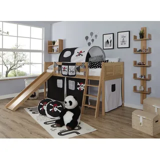 TICAA Hochbett Ekki 217 x 113 x 205 cm Buche massiv lackiert schwarz/weiß