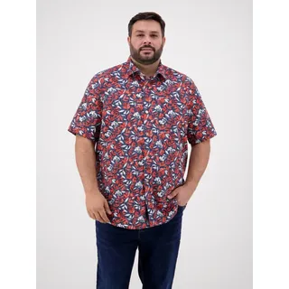 Kurzarmhemd LERROS "1/2 Hemd floral bedruckt, grosse Größen", Herren, Gr. 3XL, extraweit, bunt (vivid rot), 100% Baumwolle, Hemden Kurzarmhemd