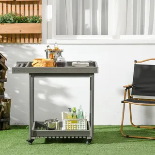 Servierwagen Barbecue Trolley Mit Handtuchhalter, Garten Rollwagen Mit 2 Regalen, Outdoor Multifunktionstisch, 87X50X80Cm